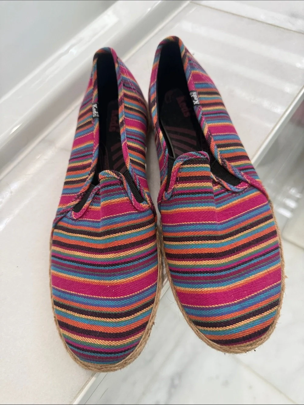Keds Multicolor Striped Espadrilles — Pink, Blue, Orange, Brown 8.5